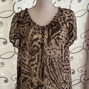 a.n.a Brown Animal Print Sheer Women's Blouse